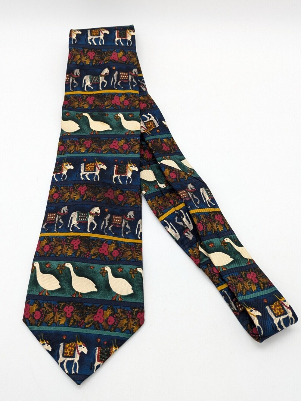 Paul Frederick Blue Green Red Goose Horse Whimsical Novelty Italian Silk Tie